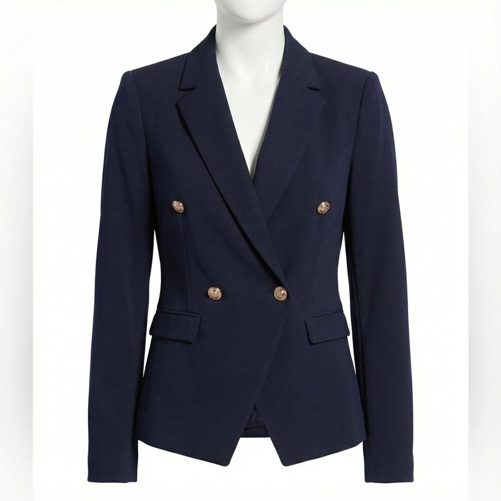 Karen Kane Fitted Blazer Women’s Double-Breasted Polished Button Front Navy